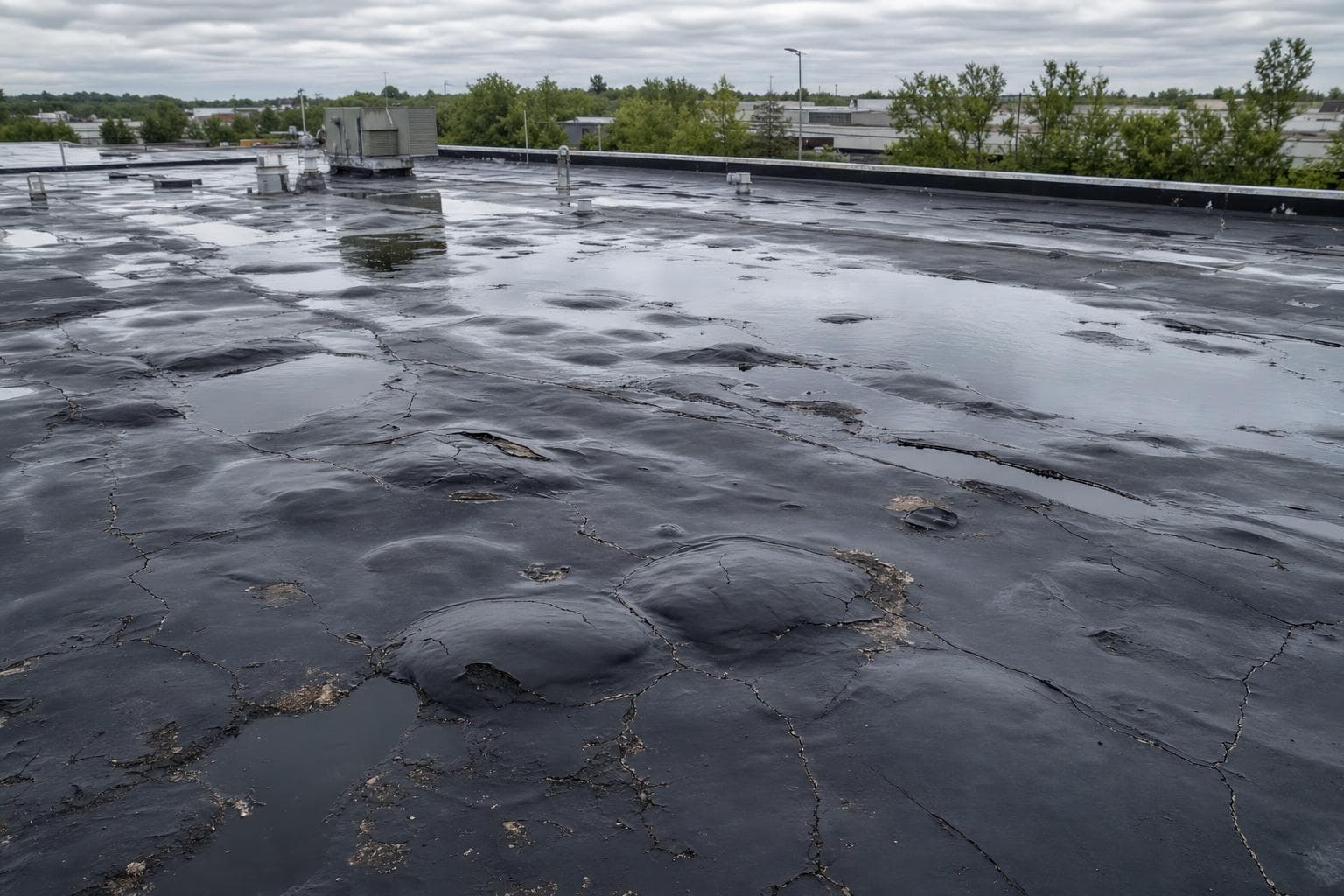 Commercial Flat Roof Restoration before restoration